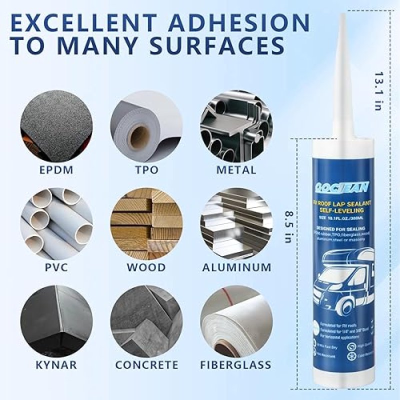 RV ROOF SEALANT 6 PACK SELF LEVELING LAP SEALANT WHITE CAMPER CAULK FOR RV ROOFING MAINTENANCE REPAIR