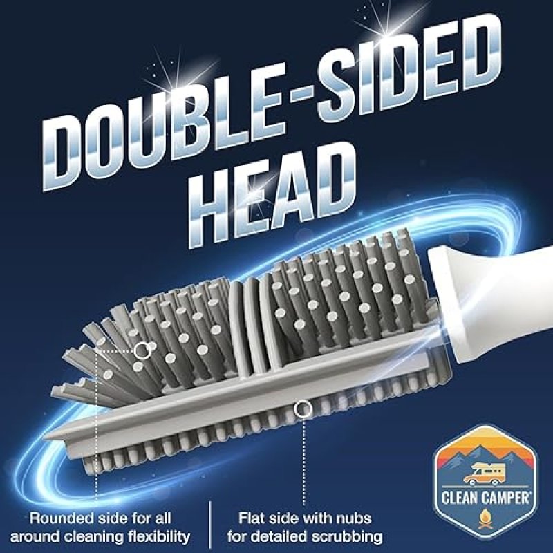 CLEAN CAMPER RV TOILET BRUSH WALL MOUNTED SILICONE DUAL-SIDED HEAD QUICK DRYING HOLDER COMPACT DURABLE STRONG ADHESIVE MOUNT