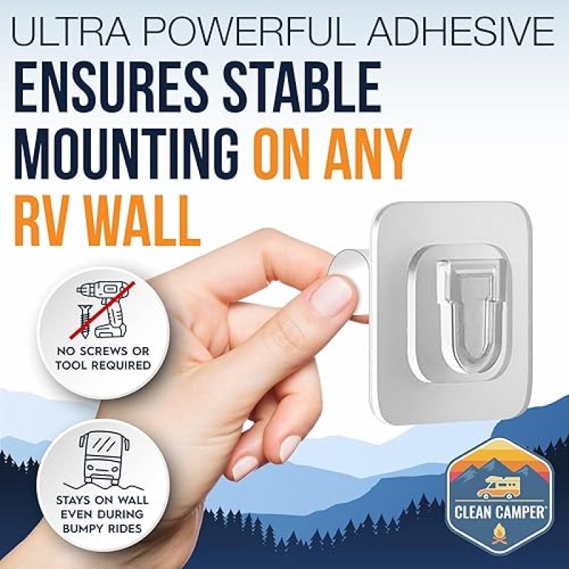 CLEAN CAMPER RV TOILET BRUSH WALL MOUNTED SILICONE DUAL-SIDED HEAD QUICK DRYING HOLDER COMPACT DURABLE STRONG ADHESIVE MOUNT
