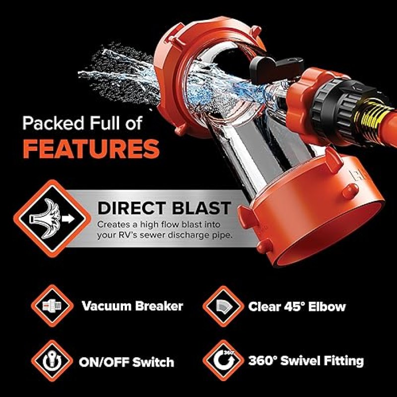 CAMCO RHINO BLASTER RV TANK RINSER BACKFLOW PREVENTER TOILET WASTE TANK CLEANING ESSENTIAL CAMPER SUPPLIES ODOR CONTROL SENSOR MAINTENANCE 39080