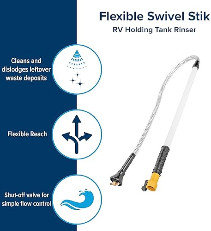 CAMCO CAMPER RV HOLDING TANK SWIVEL STIK RINSER WITH POWERFUL ROTARY CLEANING ACTION AND 34-INCH FLEXIBLE REACH EASY-TO-USE BLACK TANK CLEANER 40074