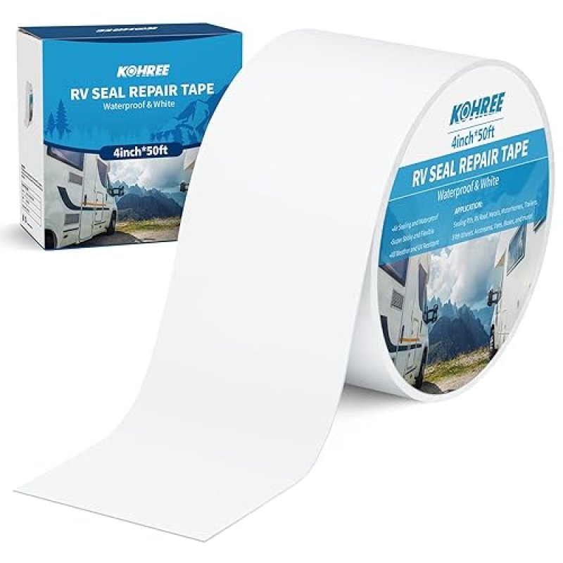 KOHREE RV SEALANT TAPE 4 INCH X 50 FOOT WHITE WATERPROOF UV WEATHERPROOF ROOFING TAPE FOR RV REPAIR WINDOW BOAT TRUCK CAMPER ROOF LEAKS