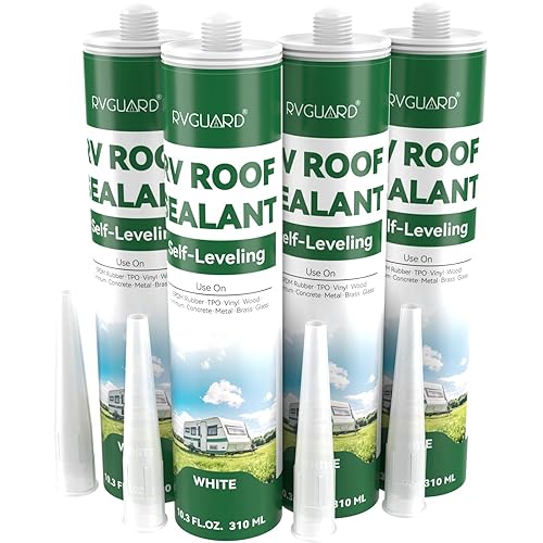 RVGUARD SELF-LEVELING FLEXIBLE RV CAULK SEALANT FOR ROOF REPAIR WHITE 4 PACK