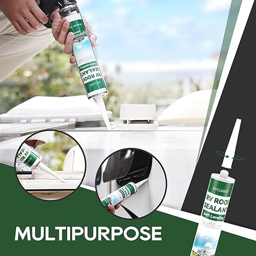 RVGUARD SELF-LEVELING FLEXIBLE RV CAULK SEALANT FOR ROOF REPAIR WHITE 4 PACK