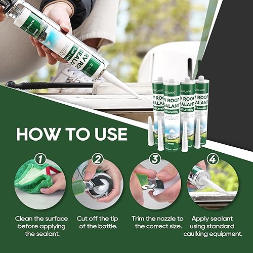 RVGUARD SELF-LEVELING FLEXIBLE RV CAULK SEALANT FOR ROOF REPAIR WHITE 4 PACK