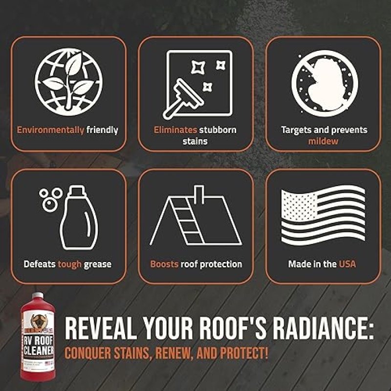 RV ROOF CLEANER SUPER CONCENTRATE 5 GALLONS RV CLEANER METAL ROOF CLEANER MOSS BEST RV RUBBER SEALANT RUBBER ROOF CLEANER RV ROOF WASH RV ROOF CLEANER DEGREASER 32OZ