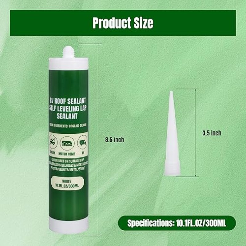 RV ROOF SEALANT SELF LEVELING LAP SEALANT MOTORHOMES CAMPERS TRAILERS REPAIR WHITE WATERPROOF FLEXIBLE 10.1FL.OZ 25 PACK