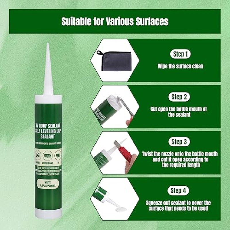 RV ROOF SEALANT SELF LEVELING LAP SEALANT MOTORHOMES CAMPERS TRAILERS REPAIR WHITE WATERPROOF FLEXIBLE 10.1FL.OZ 25 PACK