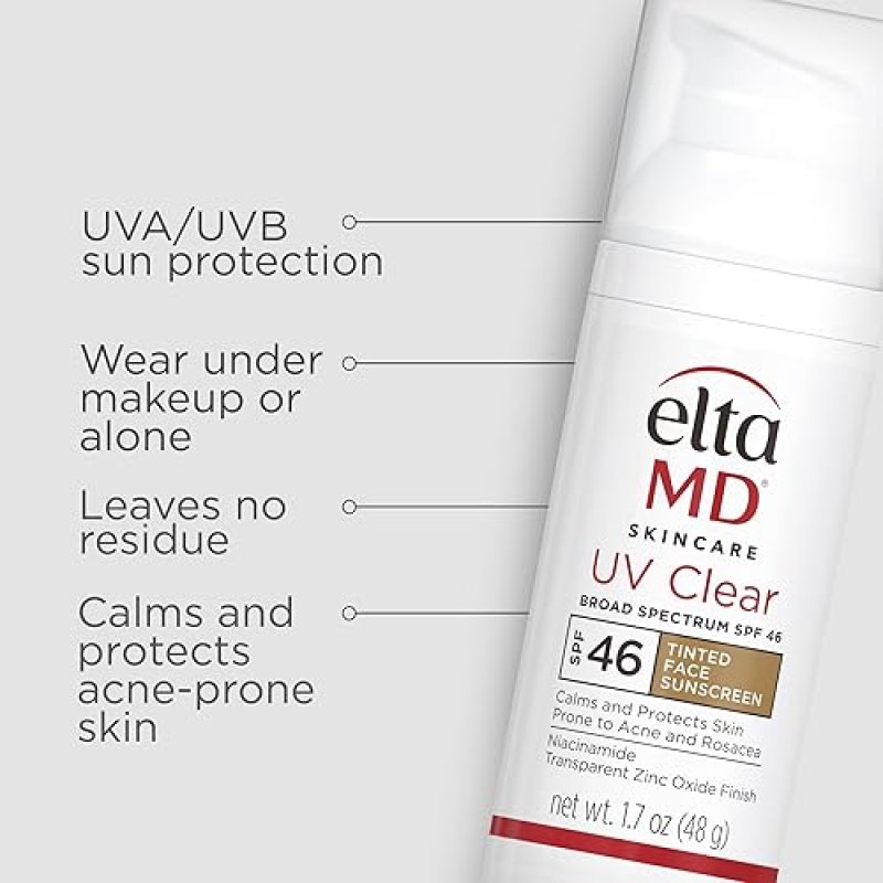 ELTAMD UV CLEAR TINTED FACE SUNSCREEN SPF 46 OIL FREE ZINC OXIDE DERMATOLOGIST RECOMMENDED 1.7 OZ