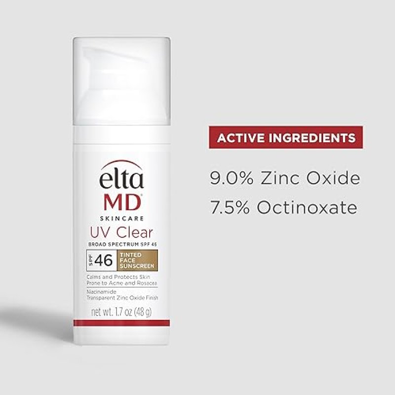 ELTAMD UV CLEAR TINTED FACE SUNSCREEN SPF 46 OIL FREE ZINC OXIDE DERMATOLOGIST RECOMMENDED 1.7 OZ