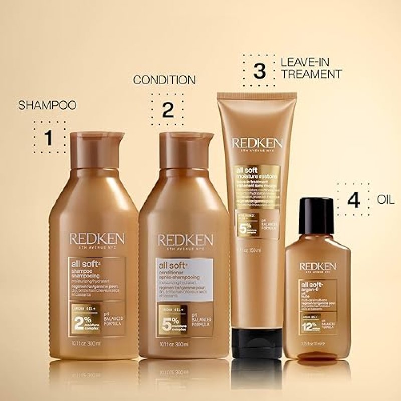 REDKEN ALL SOFT CONDITIONER FOR DRY BRITTLE HAIR - PROVIDES INTENSE SOFTNESS WITH ARGAN OIL - 10.1 FL OZ