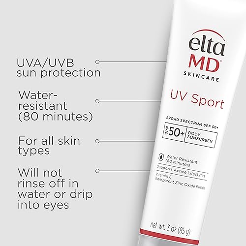 ELTAMD UV SPORT BODY SUNSCREEN SPF 50 SWEAT & WATER RESISTANT ZINC OXIDE OIL FREE FULL BODY SUNSCREEN
