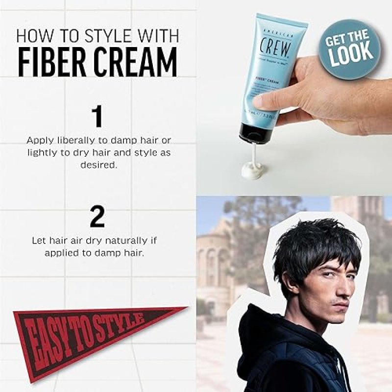 AMERICAN CREW MEN'S FIBER CREAM MEDIUM HOLD NATURAL SHINE 3.3 FL OZ HAIR GEL ALTERNATIVE