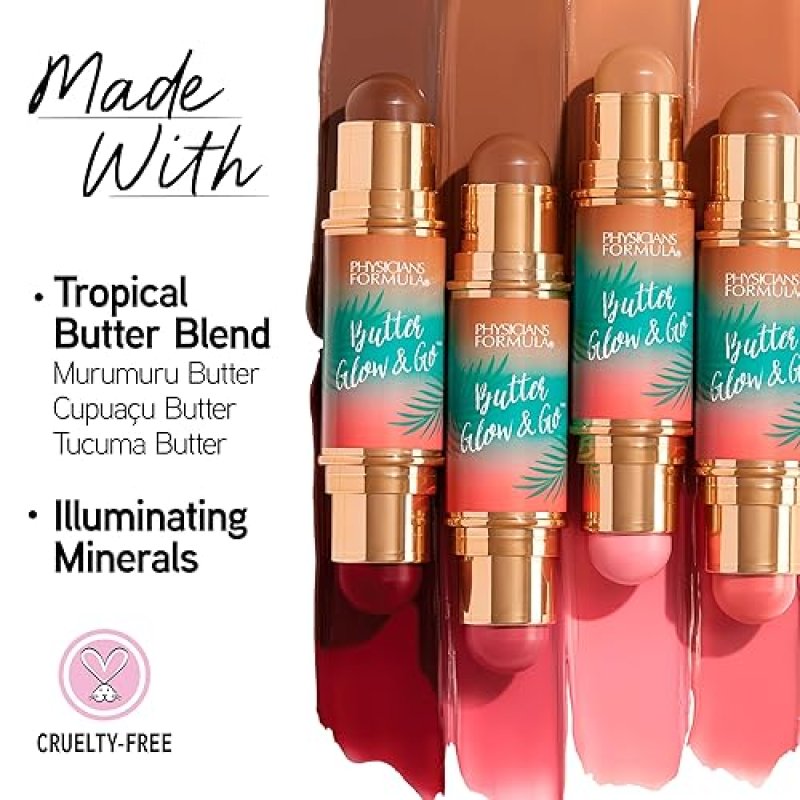 PHYSICIANS FORMULA BUTTER GLOW GO MULTIUSE STICK ULTRA-CREAMY RADIANT FINISH MURUMURU BUTTER VEGAN CRUELTY-FREE BEACHY PINK