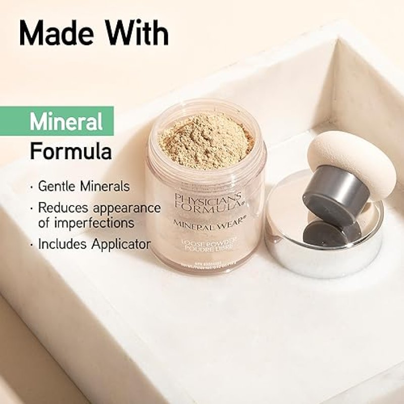 PHYSICIANS FORMULA MINERAL WEAR CREAMY NATURAL LOOSE POWDER TALC-FREE DERMATOLOGIST CLINICALLY TESTED