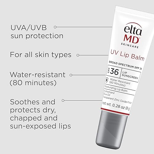 ELTAMD UV LIP BALM SUNSCREEN MOISTURIZING AND PROTECTING DRY CRACKED LIPS WATER RESISTANT UP TO 80 MINUTES TRANSPARENT ZINC OXIDE LIP SUNSCREEN