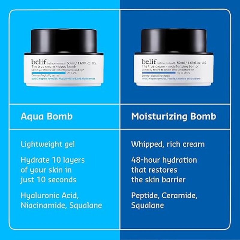 BELIF MOISTURIZING BOMB: CERAMIDE PEPTIDE CREAM FOR 48HR HYDRATION & ANTI-AGING, LIGHTWEIGHT KOREAN SKINCARE"