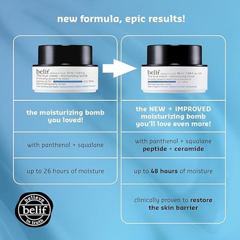 BELIF MOISTURIZING BOMB: CERAMIDE PEPTIDE CREAM FOR 48HR HYDRATION & ANTI-AGING, LIGHTWEIGHT KOREAN SKINCARE"