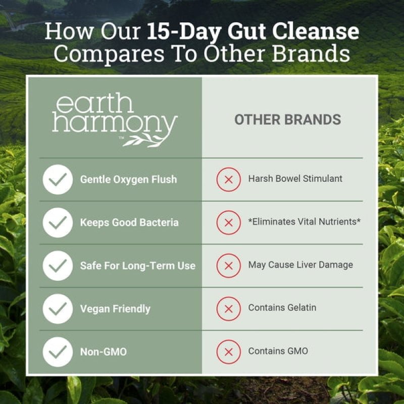 EARTH HARMONY 15-DAY INTESTINAL CLEANSE - NO CRAMPS OR BLOATING - 60 CAPSULES