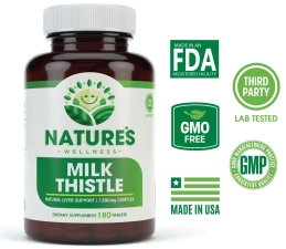 NATURE'S WELLNESS MILK THISTLE 1350MG - 180 COUNT - STANDARDIZED LIVER SUPPORT SUPPLEMENT