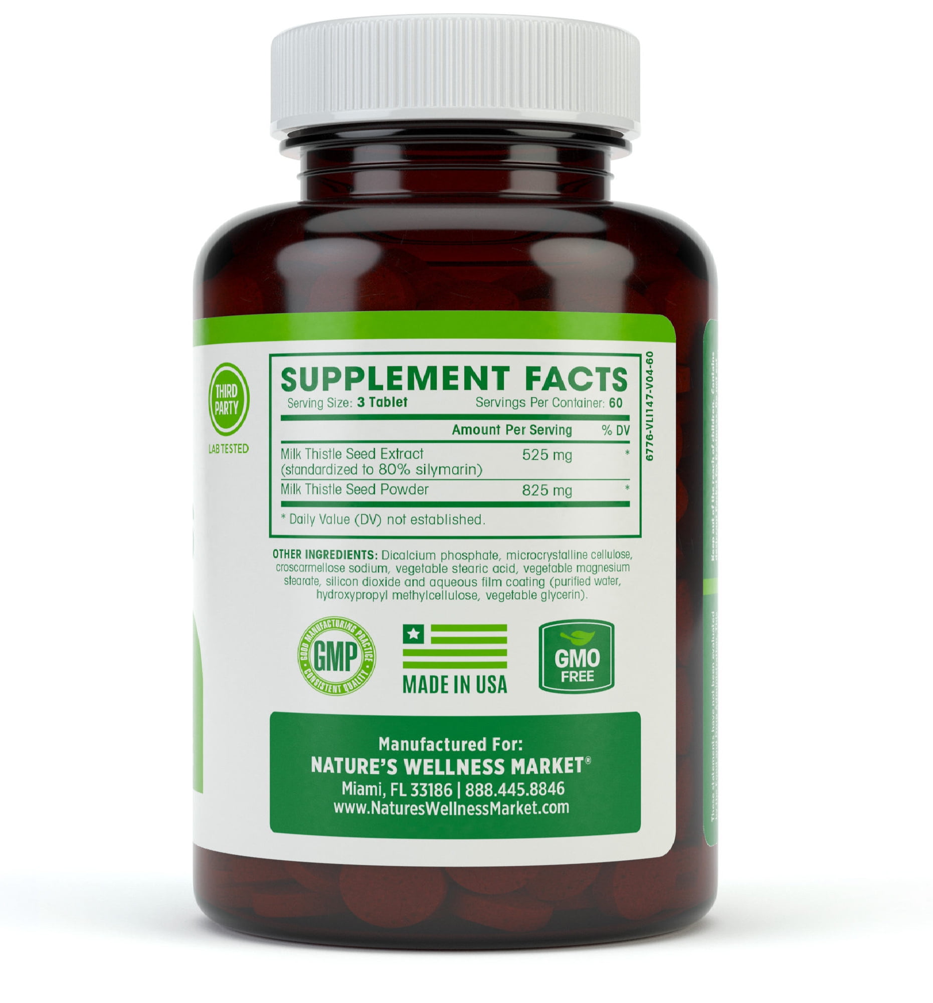 NATURE'S WELLNESS MILK THISTLE 1350MG - 180 COUNT - STANDARDIZED LIVER SUPPORT SUPPLEMENT