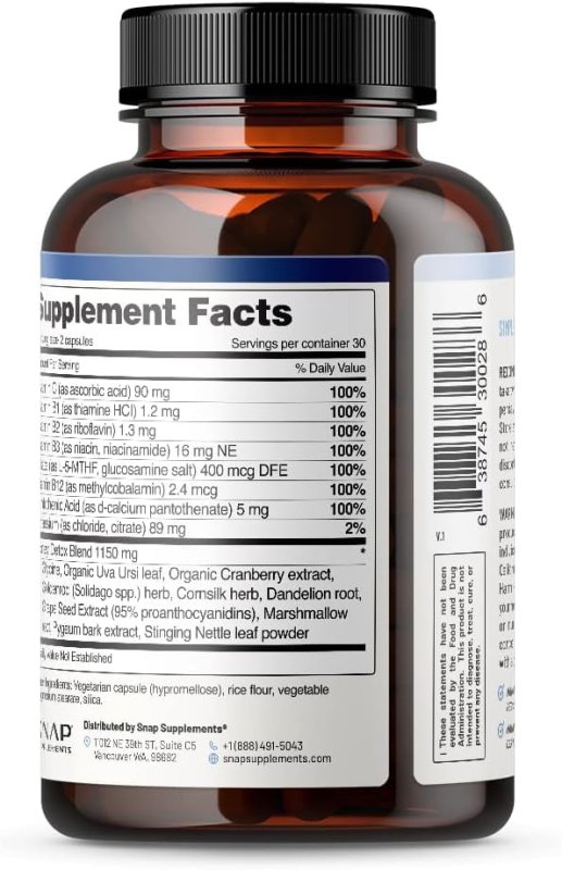 SNAP SUPPLEMENTS KIDNEY CLEANSE & DETOX SUPPLEMENT - UVA URSI FORMULA, 60 CAPSULES