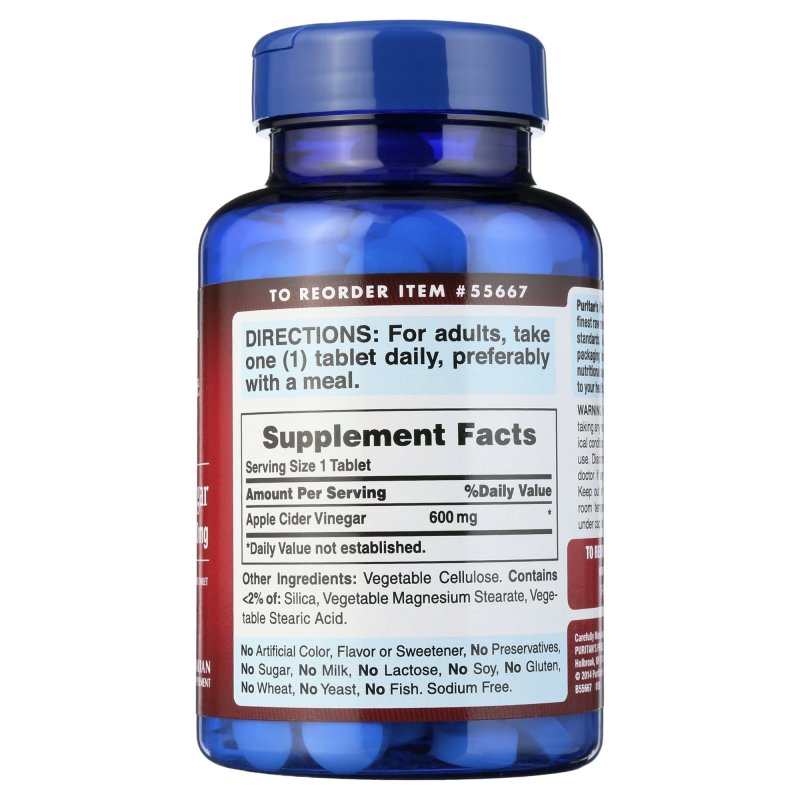 PURITANS PRIDE APPLE CIDER VINEGAR 600 MG TABLETS - 200 COUNT