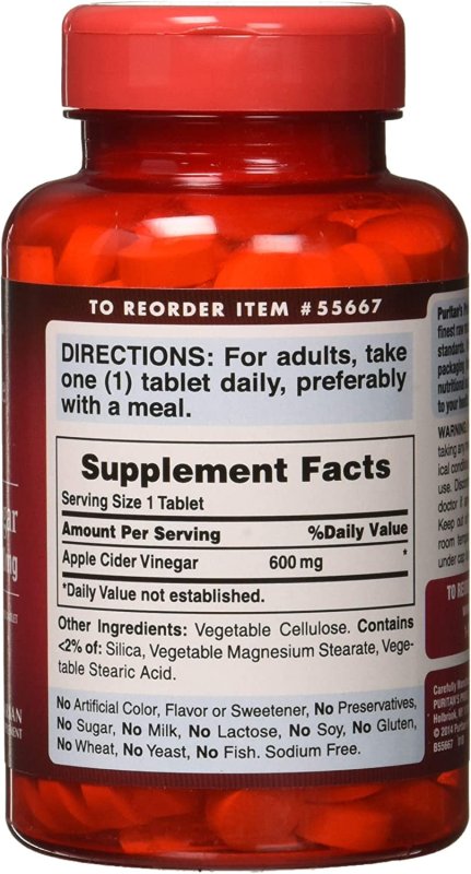 PURITANS PRIDE APPLE CIDER VINEGAR 600 MG TABLETS - 200 COUNT