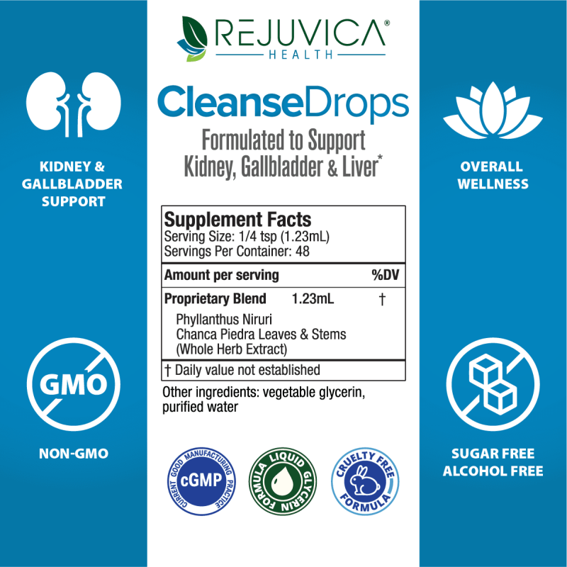 REJUVICA HEALTH KIDNEY AND GALLBLADDER SUPPORT LIQUID FORMULA | CLEANSE DROPS | 3-PACK VALUE