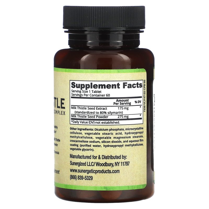 SUNERGETIC PREMIUM MILK THISTLE COMPLEX FOR HEALTHY LIVER FUNCTION - 60 TABLETS - 80% SILYMARIN