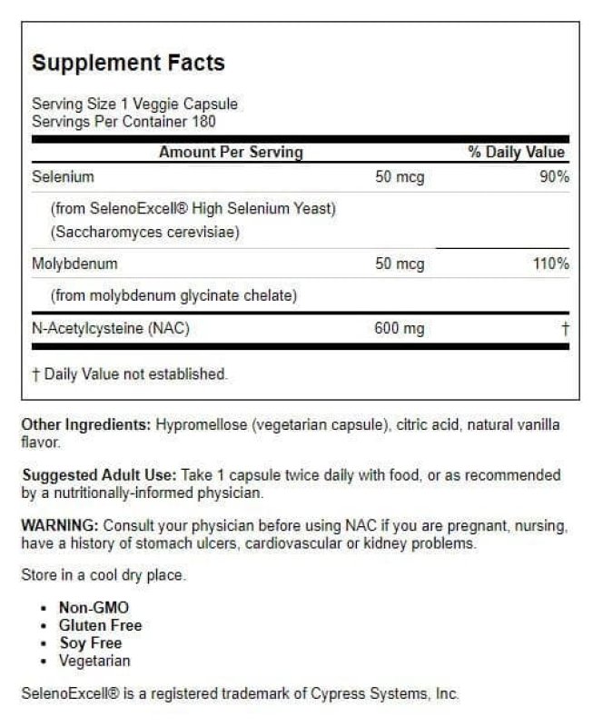 DOCTOR'S BEST NAC DETOX REGULATORS WITH SELENO EXCELL - 180 VEG CAPS