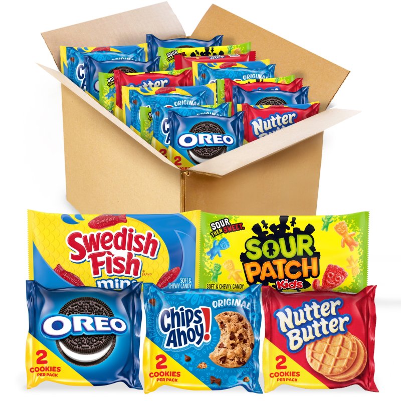 OREO ASSORTED PACK OF OREO, CHIPS AHOY! NUT BUTTER, SOUR PATCH KIDS, AND SWEDISH FISH SNACKS, 40 PACKS