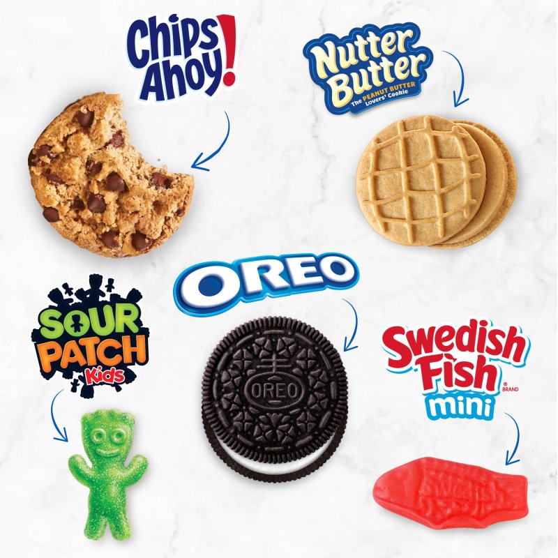 OREO ASSORTED PACK OF OREO, CHIPS AHOY! NUT BUTTER, SOUR PATCH KIDS, AND SWEDISH FISH SNACKS, 40 PACKS