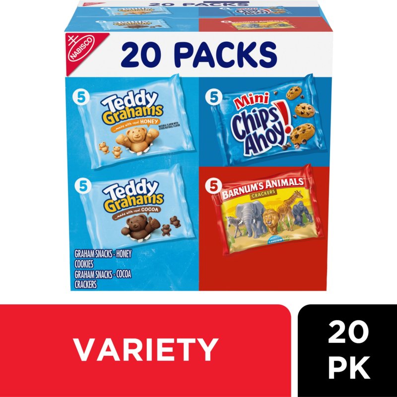 NABISCO TEDDY GRAHAMS, CHIPS AHOY! AND BARNUM'S ANIMAL CRACKERS VARIETY PACK, 20-PACK