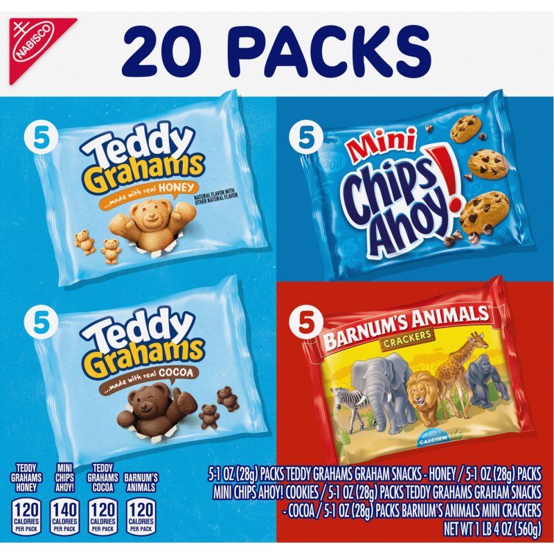 NABISCO TEDDY GRAHAMS, CHIPS AHOY! AND BARNUM'S ANIMAL CRACKERS VARIETY PACK, 20-PACK