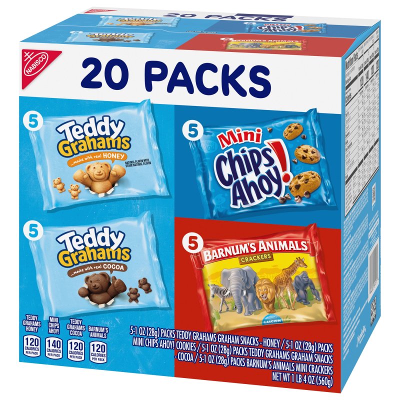 NABISCO TEDDY GRAHAMS, CHIPS AHOY! AND BARNUM'S ANIMAL CRACKERS VARIETY PACK, 20-PACK