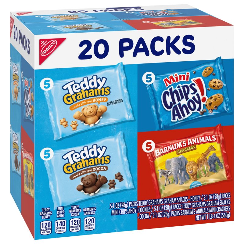 NABISCO TEDDY GRAHAMS, CHIPS AHOY! AND BARNUM'S ANIMAL CRACKERS VARIETY PACK, 20-PACK