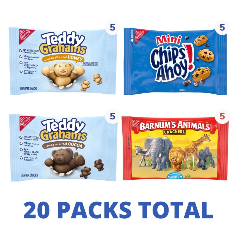 NABISCO TEDDY GRAHAMS, CHIPS AHOY! AND BARNUM'S ANIMAL CRACKERS VARIETY PACK, 20-PACK