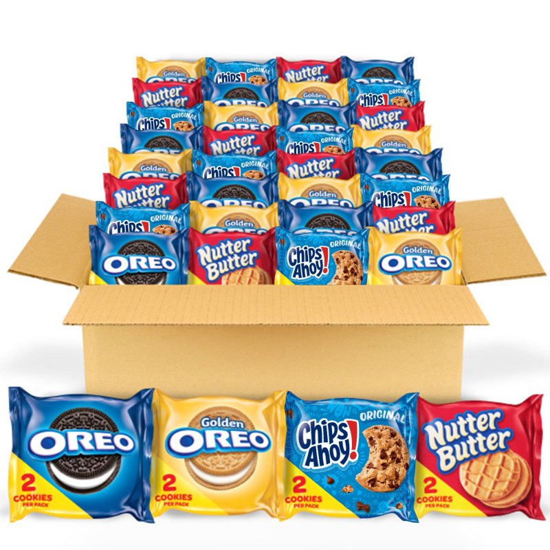 OREO ASSORTED COOKIE SNACK PACKS: OREO ORIGINAL, OREO GOLDEN, CHIPS AHOY! & BUTTER PECAN COOKIES, 56-COUNT