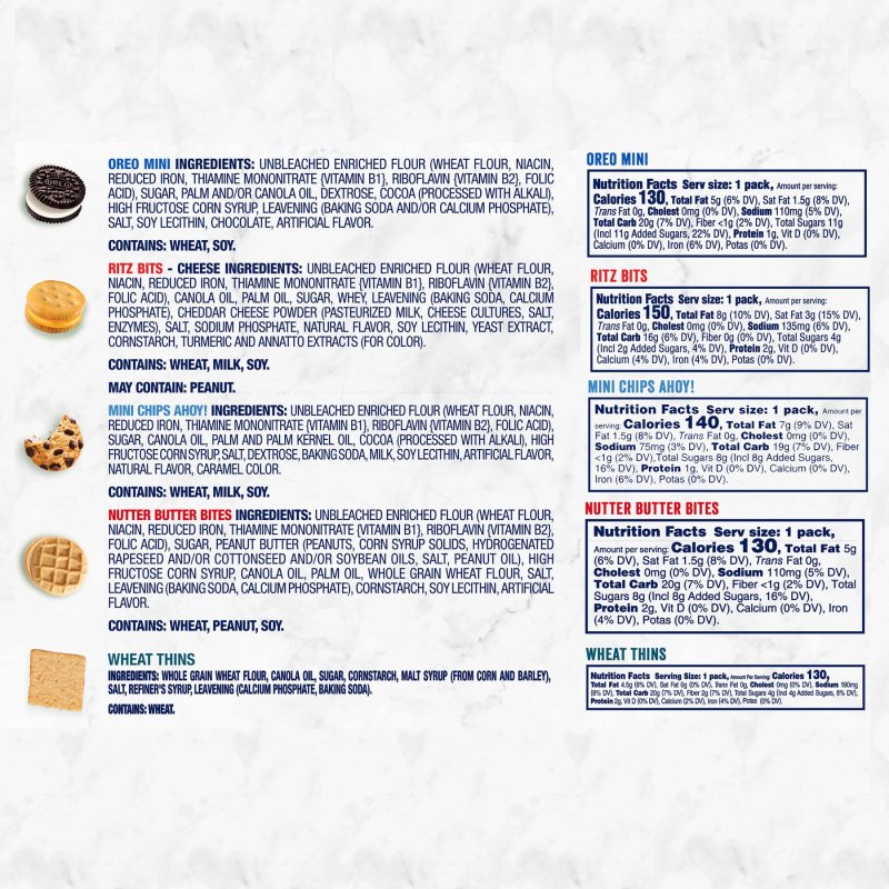 OREO ASSORTED COOKIE & CRACKER VARIETY PACK WITH OREO, CHIPS AHOY!, NUTTER BUTTER, RITZ & WHEAT THINS, 50 SNACK PACKS