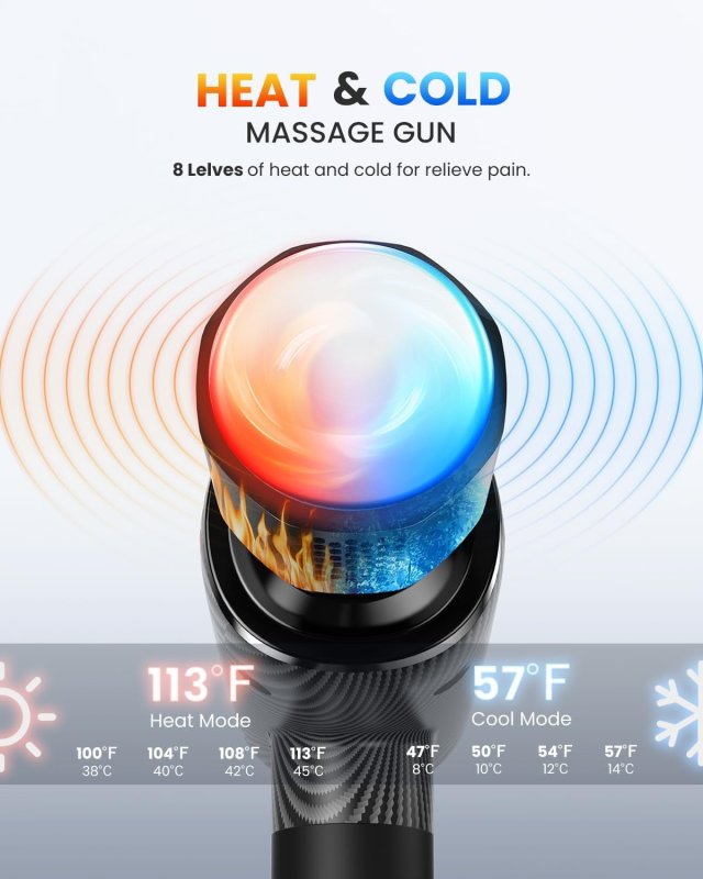 FITINDEX HEAT & COLD MASSAGE GUN - DEEP TISSUE BACK MASSAGER FOR MUSCLE PAIN RELIEF, LED DISPLAY