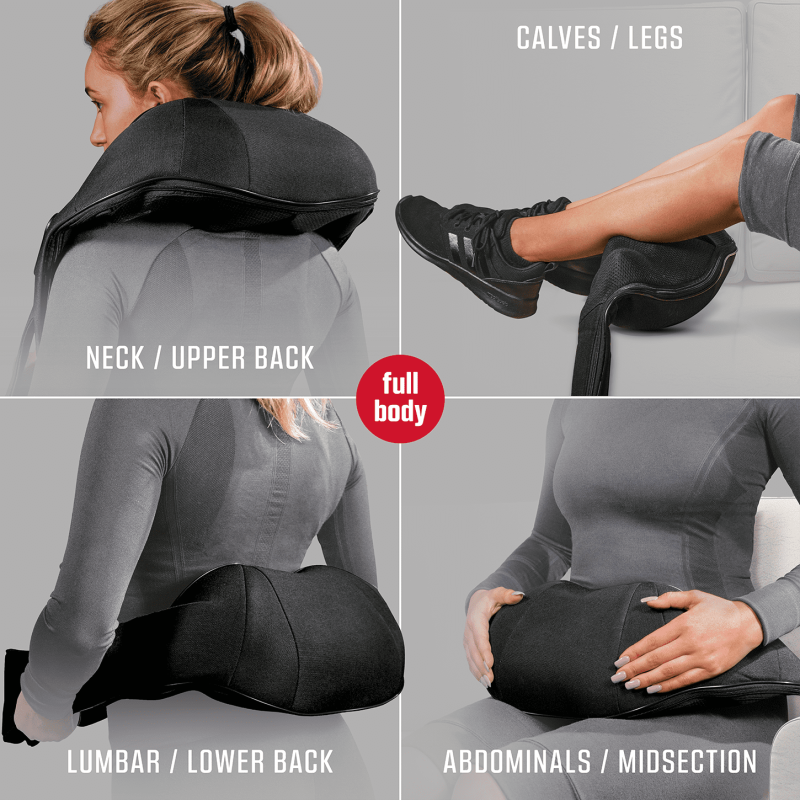 FITRX WIRELESS SHIATSU MASSAGER FOR SHOULDERS, BACK & NECK WITH HEAT, USB RECHARGEABLE, BLACK