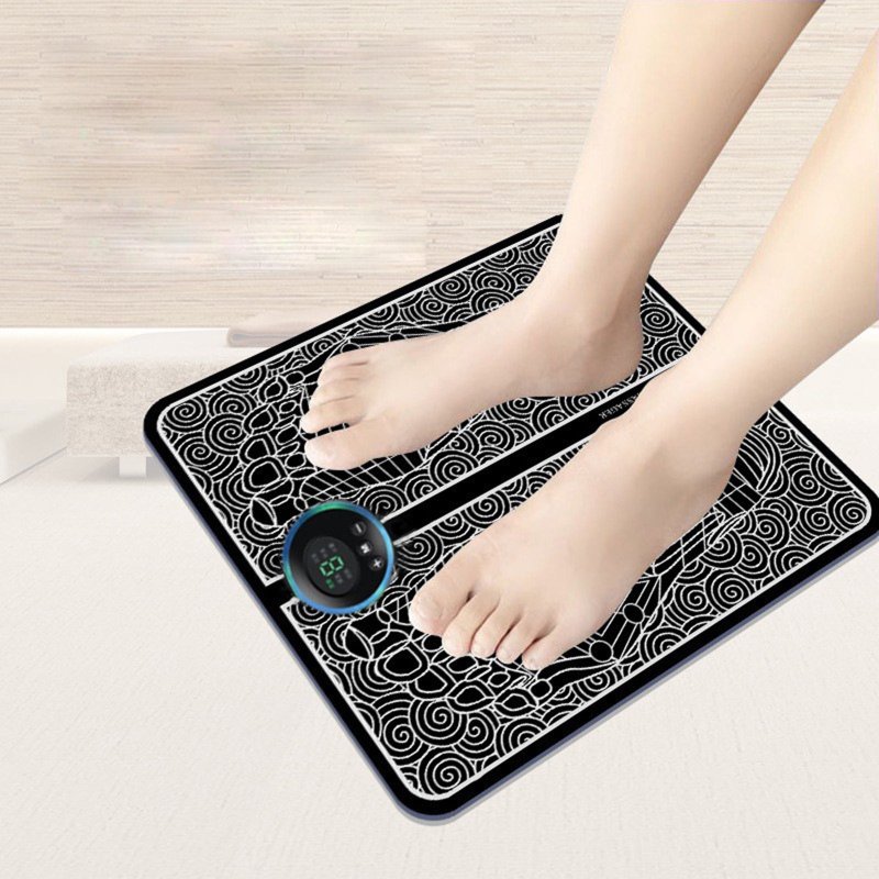 DERCLIVE PORTABLE EMS ELECTRIC FOOT MASSAGER MAT PAD USB LCD RECHARGEABLE - 6 MODES, 9 INTENSITY LEVELS - LEG RESHAPING FOR MEN WOMEN