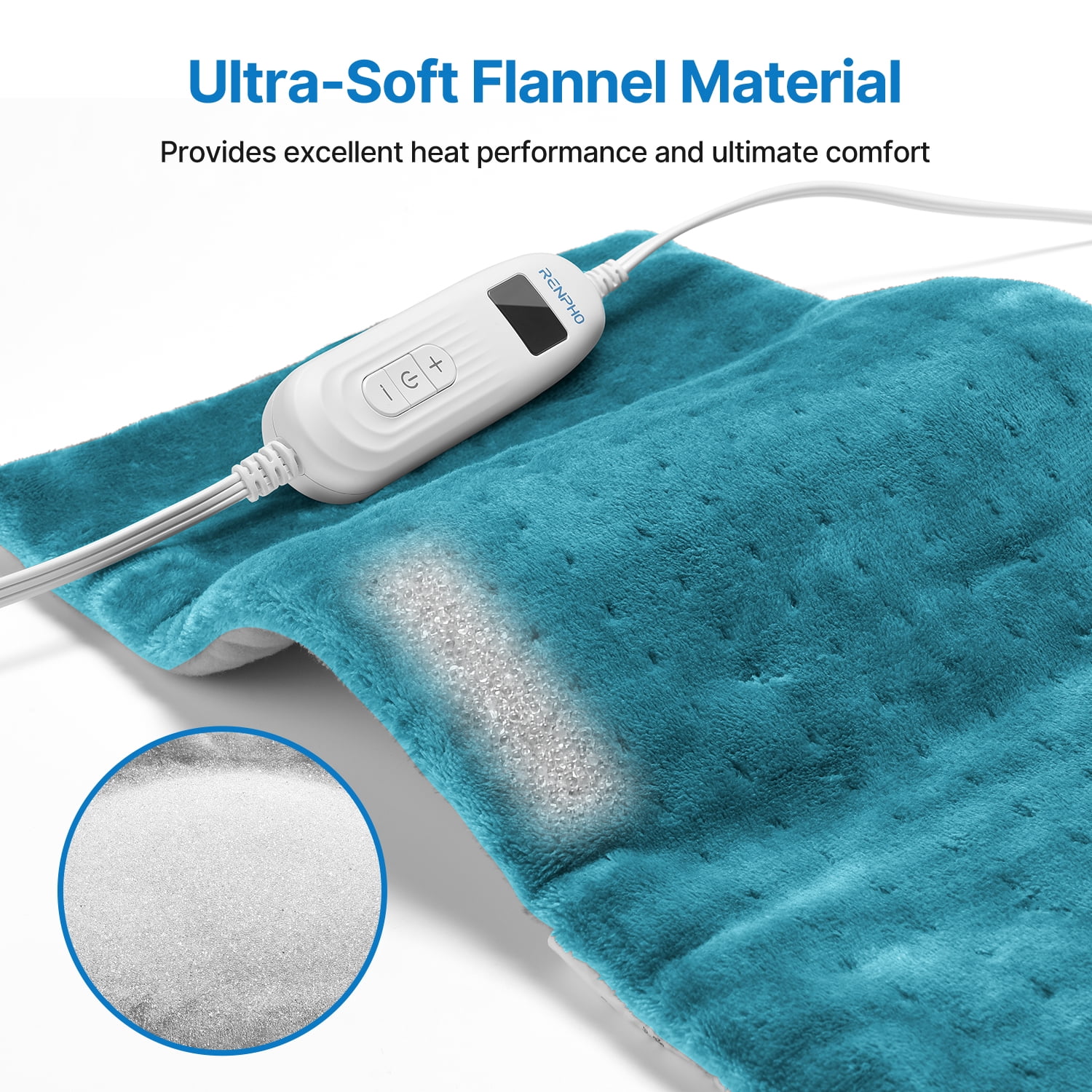 RENPHO HEATING PAD WITH 10 HEAT SETTINGS, AUTO SHUT-OFF, FSA HSA ELIGIBLE - 12"X24" BLUE