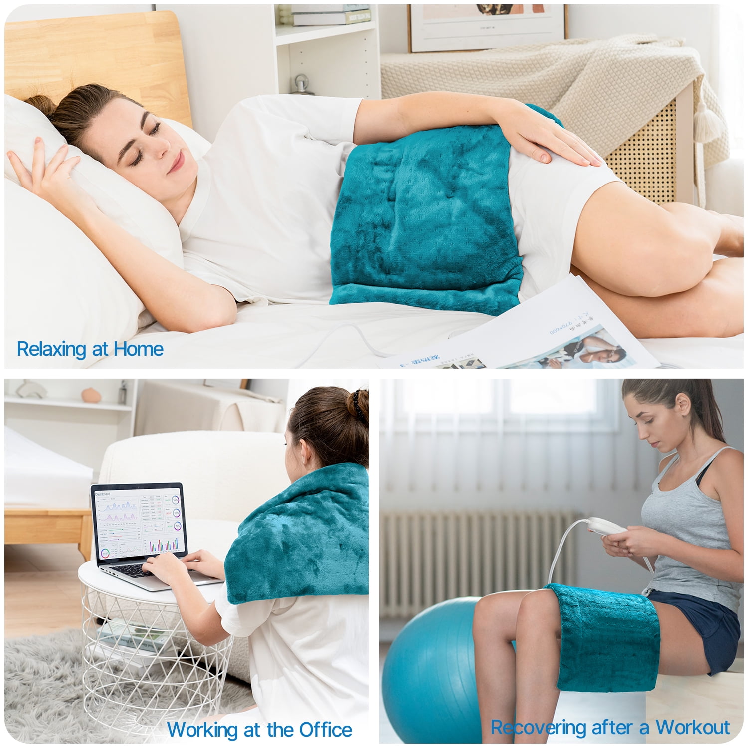 RENPHO HEATING PAD WITH 10 HEAT SETTINGS, AUTO SHUT-OFF, FSA HSA ELIGIBLE - 12"X24" BLUE