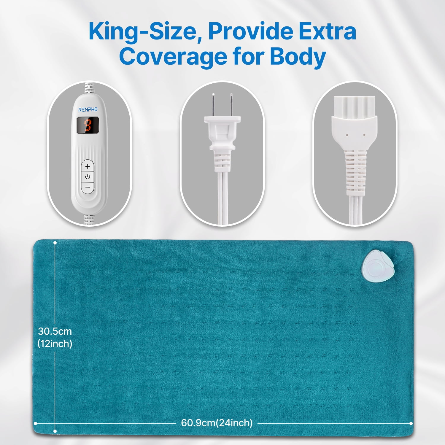 RENPHO HEATING PAD WITH 10 HEAT SETTINGS, AUTO SHUT-OFF, FSA HSA ELIGIBLE - 12"X24" BLUE
