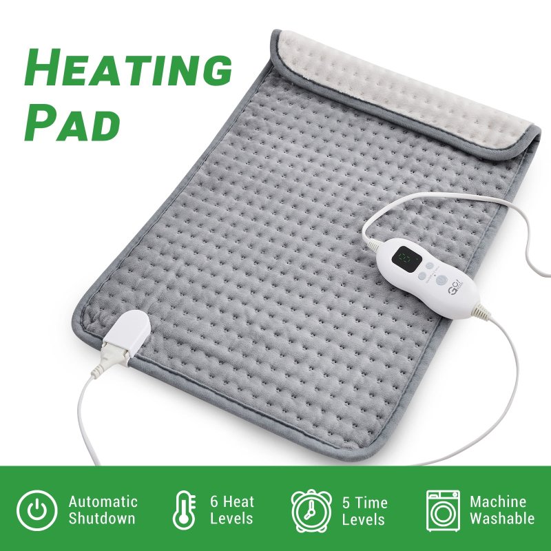 GOGREEN ELECTRIC HEATING PAD FOR FULL BODY RELIEF, GRAY, XL 16''×24