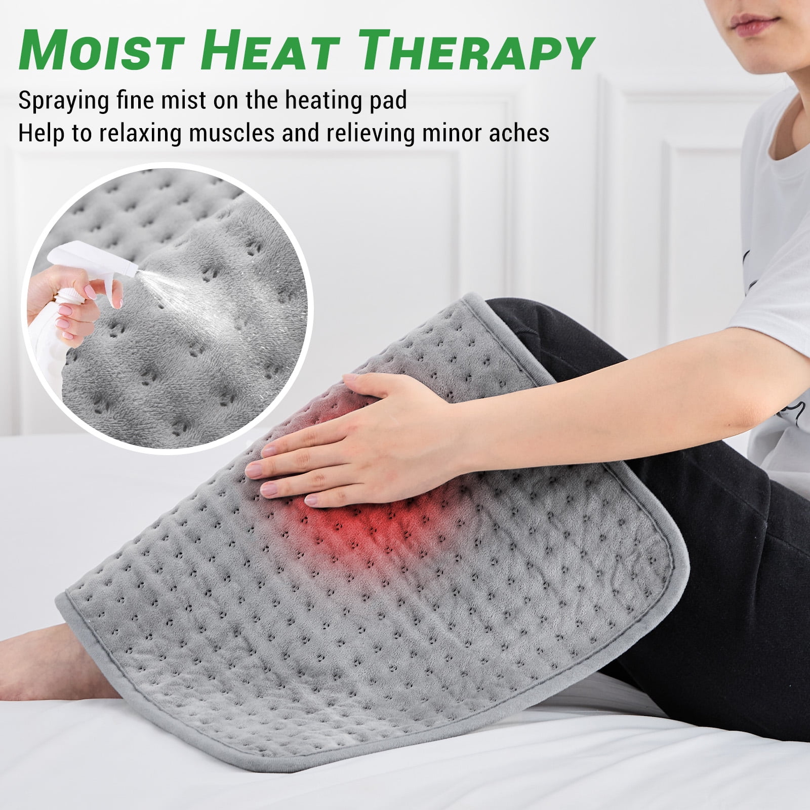 GOGREEN ELECTRIC HEATING PAD FOR FULL BODY RELIEF, GRAY, XL 16''×24