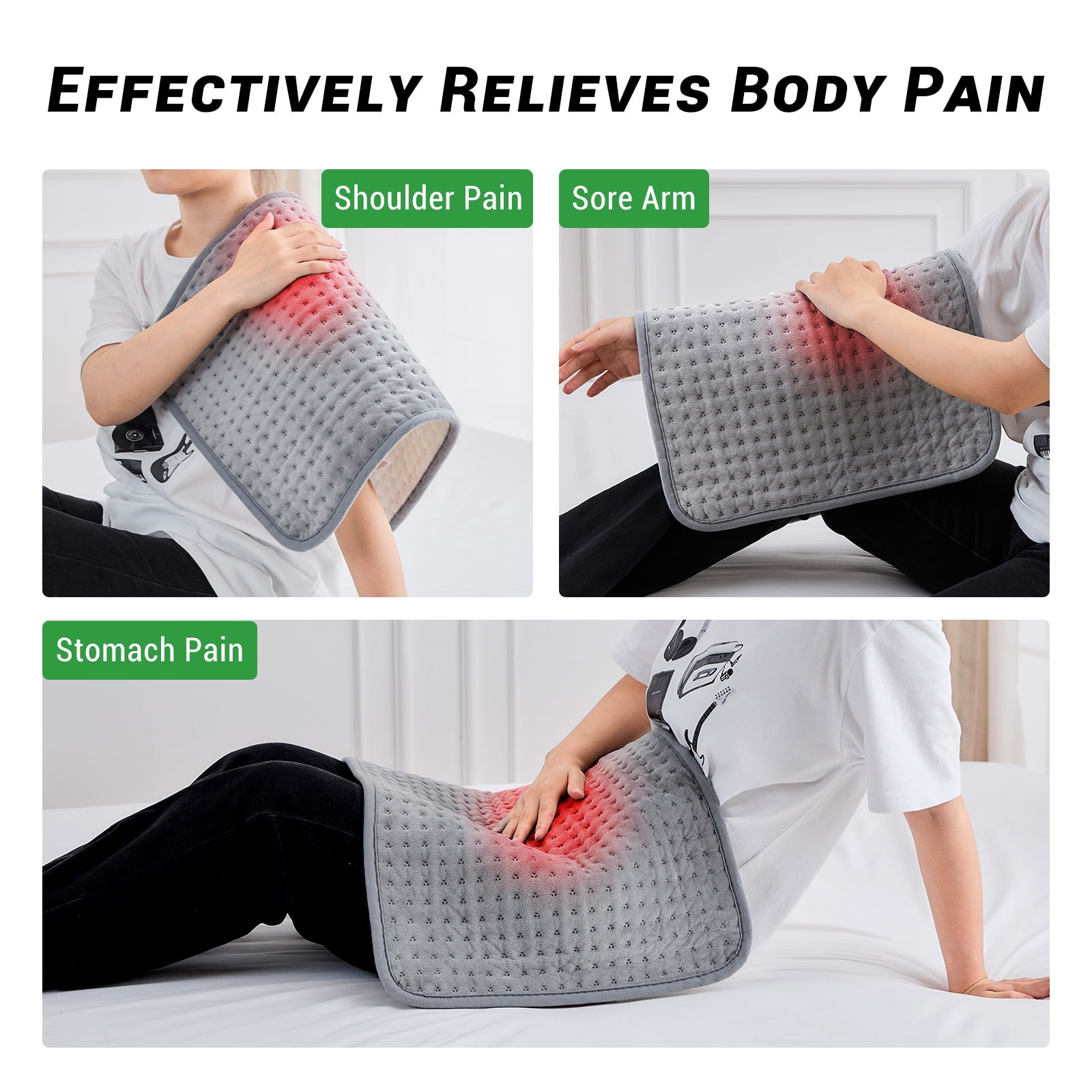 GOGREEN ELECTRIC HEATING PAD FOR FULL BODY RELIEF, GRAY, XL 16''×24