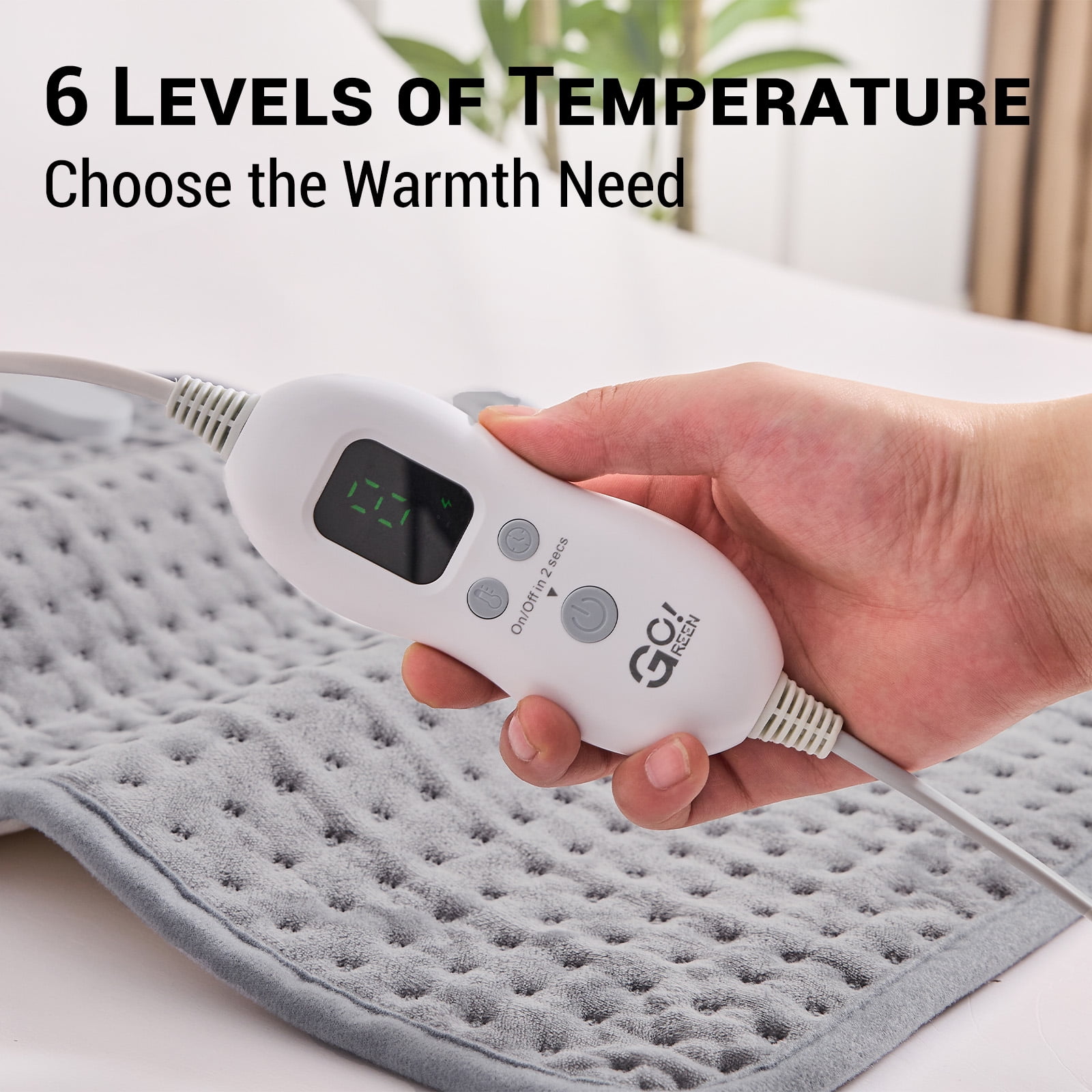 GOGREEN ELECTRIC HEATING PAD FOR FULL BODY RELIEF, GRAY, XL 16''×24